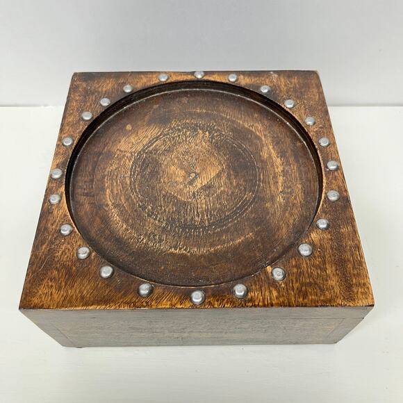 Wood Pillar Candle Holder Riser with Nailhead Accent - Picture 2 of 7